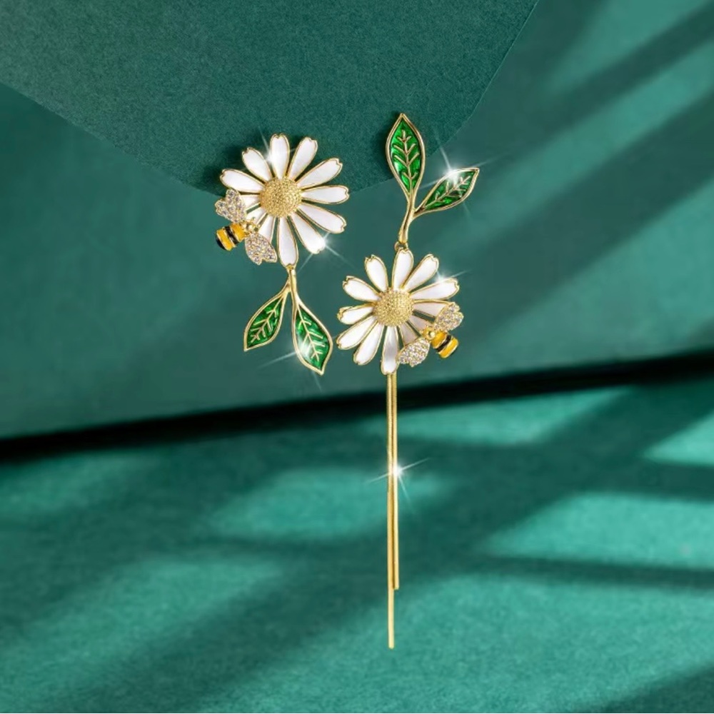 Daisy leaf bee design cute enamel dangle zinc alloy earrings faux fashion jewelr
